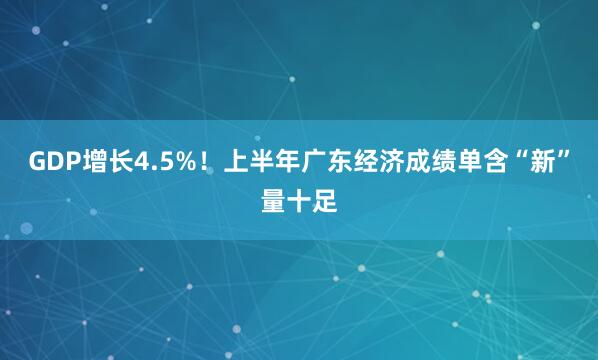 GDP增长4.5%！上半年广东经济成绩单含“新”量十足