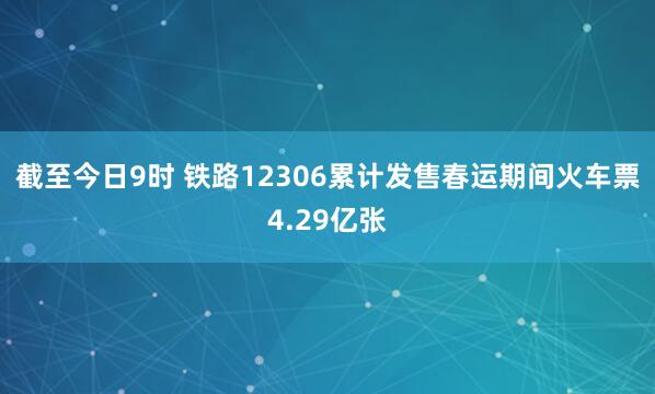 截至今日9时 铁路12306累计发售春运期间火车票4.29亿张