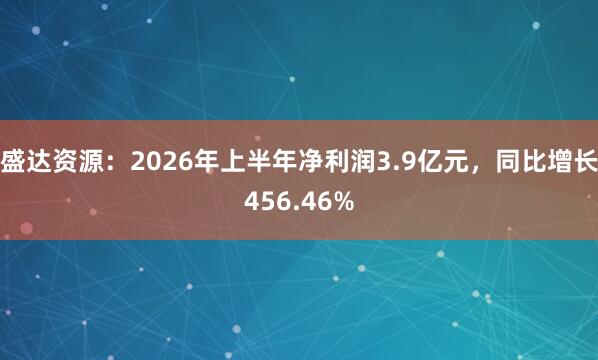 盛达资源：2026年上半年净利润3.9亿元，同比增长456.46%