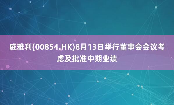 威雅利(00854.HK)8月13日举行董事会会议考虑及批准中期业绩