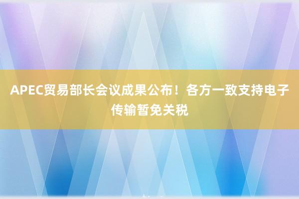 APEC贸易部长会议成果公布！各方一致支持电子传输暂免关税