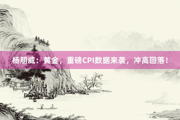 杨朋威：黄金，重磅CPI数据来袭，冲高回落！