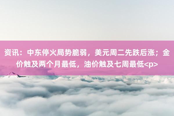 资讯：中东停火局势脆弱，美元周二先跌后涨；金价触及两个月最低，油价触及七周最低<p>
