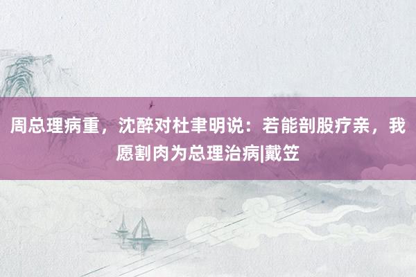 周总理病重，沈醉对杜聿明说：若能剖股疗亲，我愿割肉为总理治病|戴笠