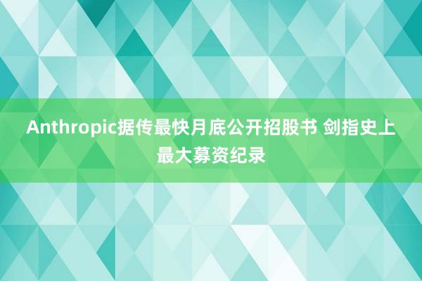 Anthropic据传最快月底公开招股书 剑指史上最大募资纪录