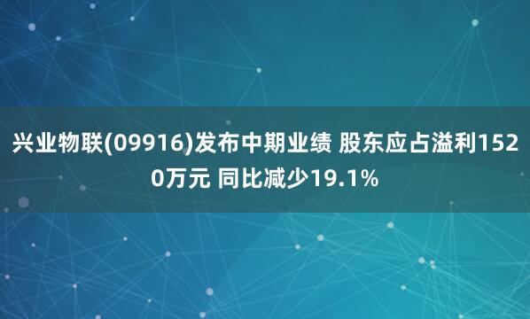 兴业物联(09916)发布中期业绩 股东应占溢利1520万元 同比减少19.1%