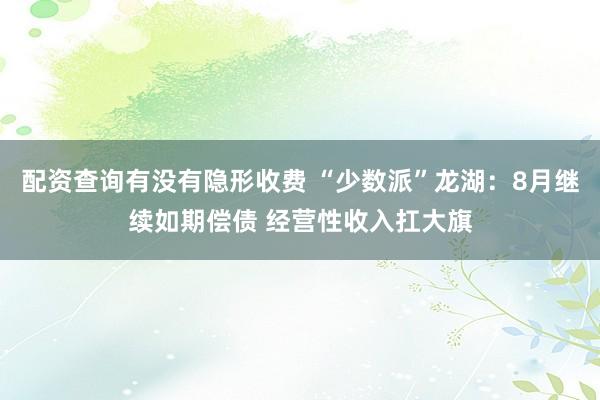 配资查询有没有隐形收费 “少数派”龙湖：8月继续如期偿债 经营性收入扛大旗