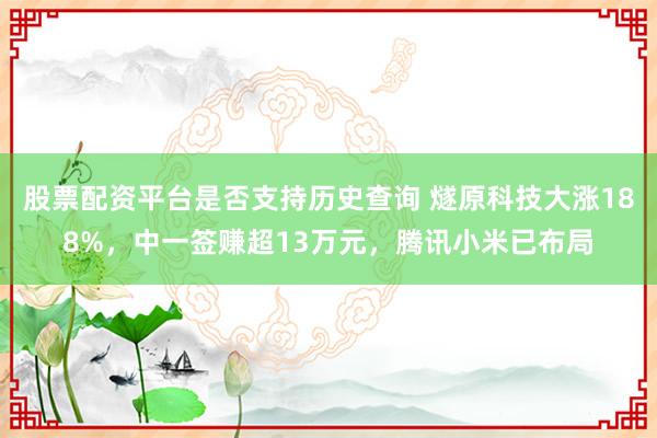 股票配资平台是否支持历史查询 燧原科技大涨188%，中一签赚超13万元，腾讯小米已布局