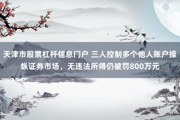 天津市股票杠杆信息门户 三人控制多个他人账户操纵证券市场，无违法所得仍被罚800万元