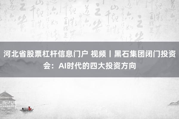 河北省股票杠杆信息门户 视频丨黑石集团闭门投资会：AI时代的四大投资方向