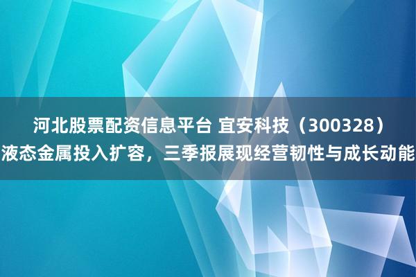 河北股票配资信息平台 宜安科技(300328)液态金属投入扩容,三季报展现经营韧性与成长动能