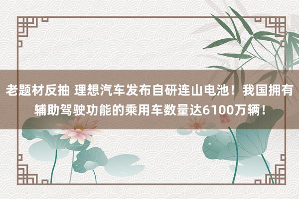 老题材反抽 理想汽车发布自研连山电池！我国拥有辅助驾驶功能的乘用车数量达6100万辆！